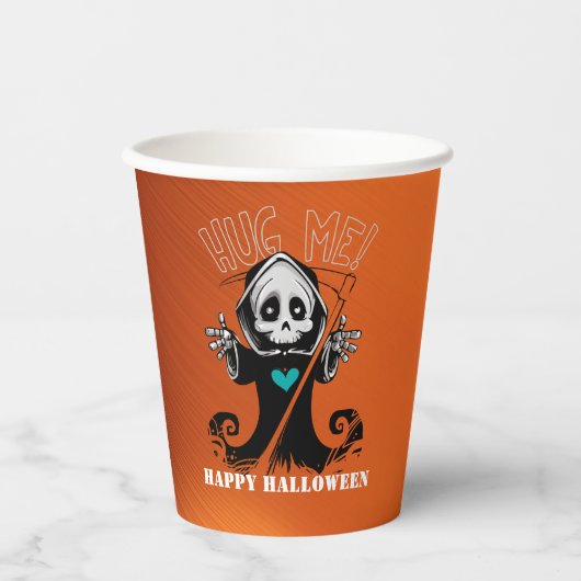 Reaper met blauw-harthalloween-papierbekertjes papieren bekers (Voorkant)
