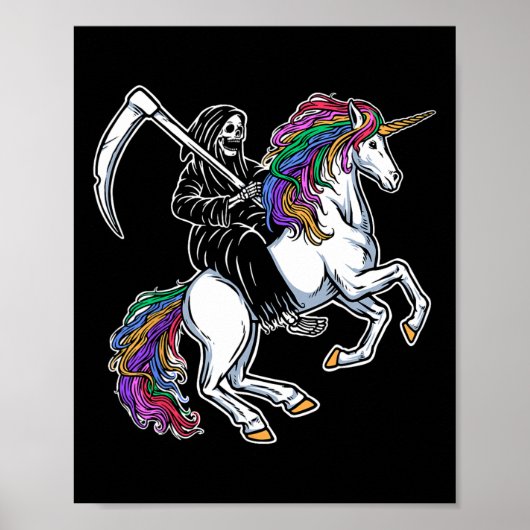 Reaper Rijden Eenhoorn Regenboog Skelet Halloween Poster (Voorkant)