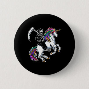 Reaper Rijden Eenhoorn Regenboog Skelet Halloween Ronde Button 5,7 Cm