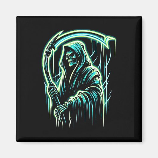 Reaper Skeleton Skull Cool Halloween Heavy Metal M Magneet (Voorkant)