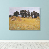 Reapers die in een Wheat Field rusten Canvas Afdruk (Insitu (Houten vloer))