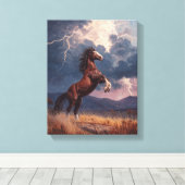 Rearing Horse Lightning Storm Painting Canvas Afdruk (Insitu (Houten vloer))