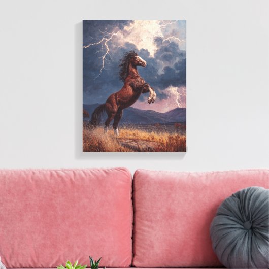 Rearing Horse Lightning Storm Painting Canvas Afdruk (Insitu (Woonkamer))