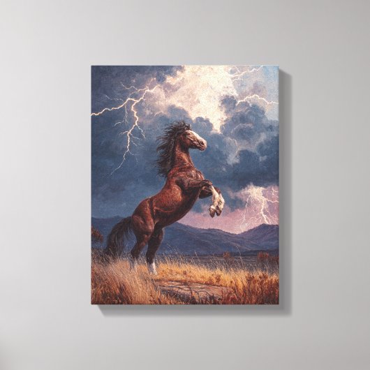 Rearing Horse Lightning Storm Painting Canvas Afdruk (Voorkant)