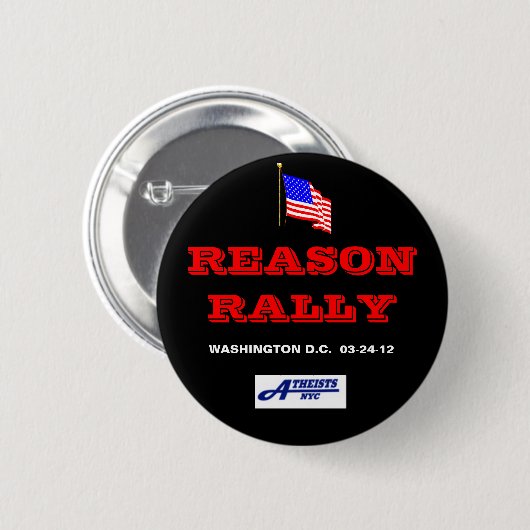 REASON RALLY BUTTON W / NYC ATHEISTS LOGO (Voorkant /achterkant)