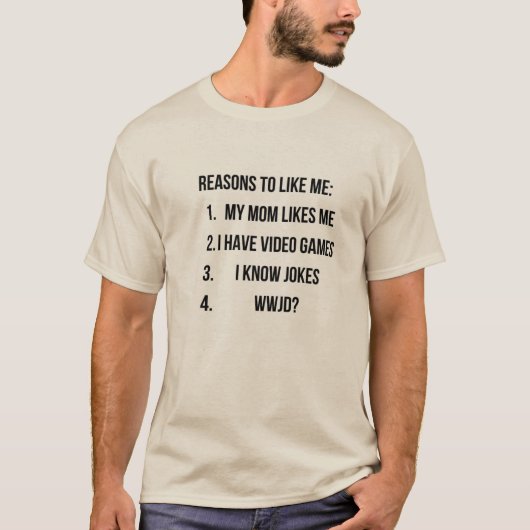 Reasons to like me t-shirt (Voorkant)