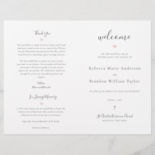 Rebecca katholieke Wedding Mass Ceremony Programma (Voorkant)