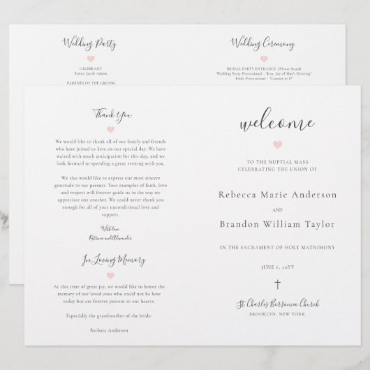 Rebecca katholieke Wedding Mass Ceremony Programma (Voorkant / Achterkant)
