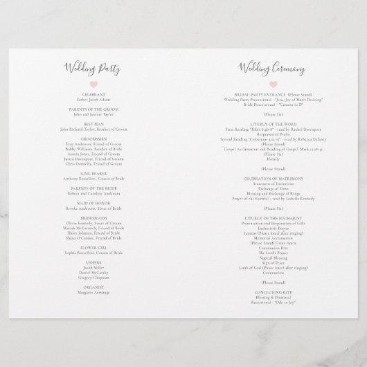 Rebecca katholieke Wedding Mass Ceremony Programma (Achterkant)