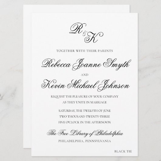 Rebecca - Klassieke, formele huwelijksuitnodiging Kaart (Voorkant / Achterkant)