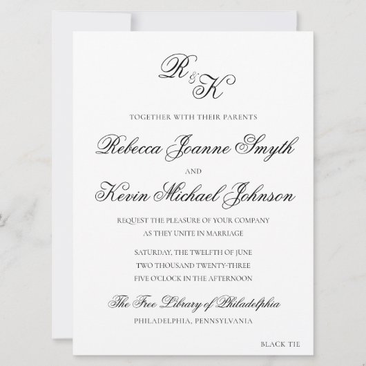Rebecca - Klassieke, formele huwelijksuitnodiging Kaart (Voorkant)