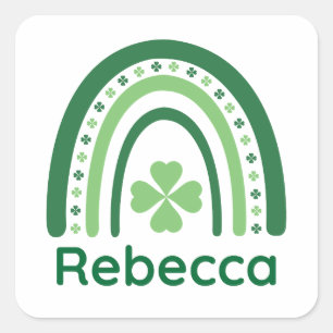 Rebecca Name Clover Boho Rainbow Vierkante Sticker