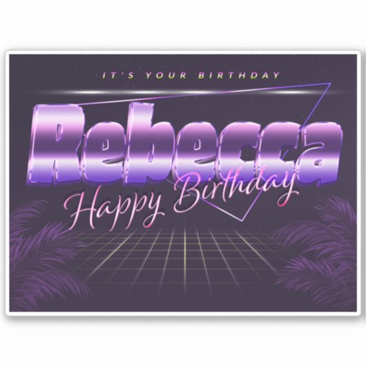 Rebecca Name Vorname lila retro Sticker Geburtstag (Voorkant)