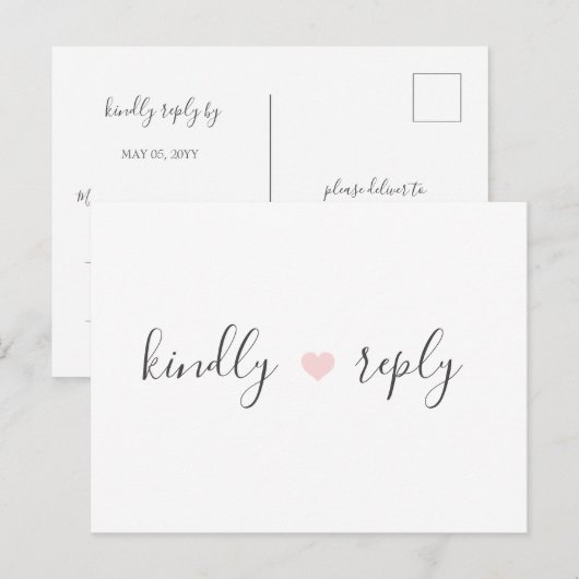 Rebecca Simple Elegant Calligraphy Wedding RSVP Briefkaart (Voorkant / Achterkant)