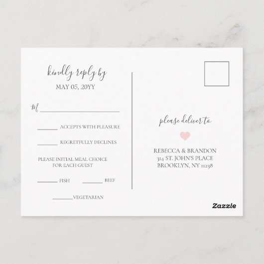 Rebecca Simple Elegant Meal Choice RSVP Wedding Briefkaart (Achterkant)