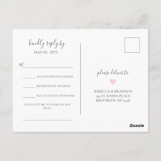 Rebecca Simple Elegant Song Request RSVP Wedding Briefkaart (Achterkant)