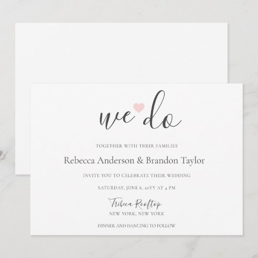 Rebecca Simple Modern We doen en Roze Heart Weddin Kaart (Voorkant / Achterkant)