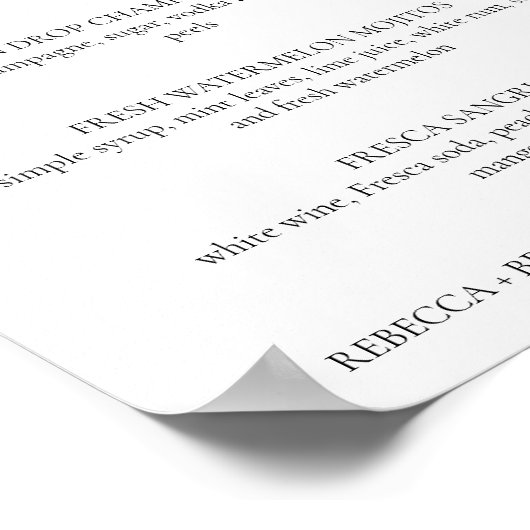 Rebecca Simple Signature Drink Wedding Sign Poster (Hoek)