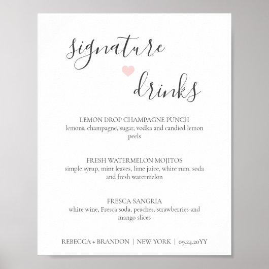 Rebecca Simple Signature Drink Wedding Sign Poster (Voorkant)