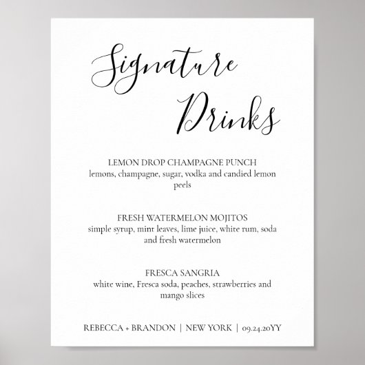 Rebecca Simple Signature Drinken Trouwbord Poster (Voorkant)