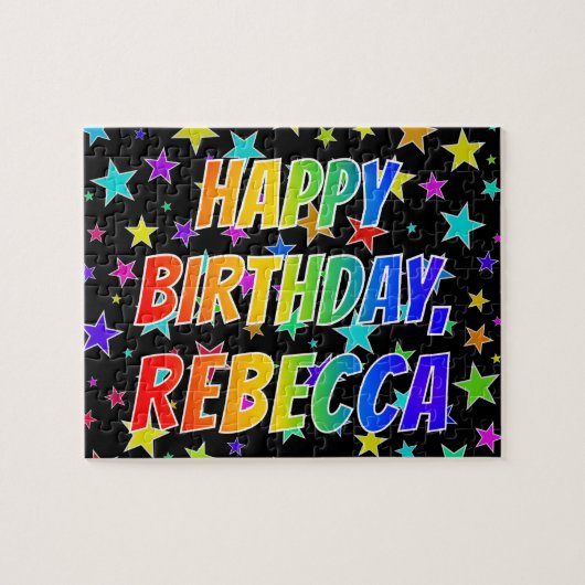 "REBECCA" Voornaam, geun "HAPPY BIRTHDAY" Legpuzzel (Horizontaal)