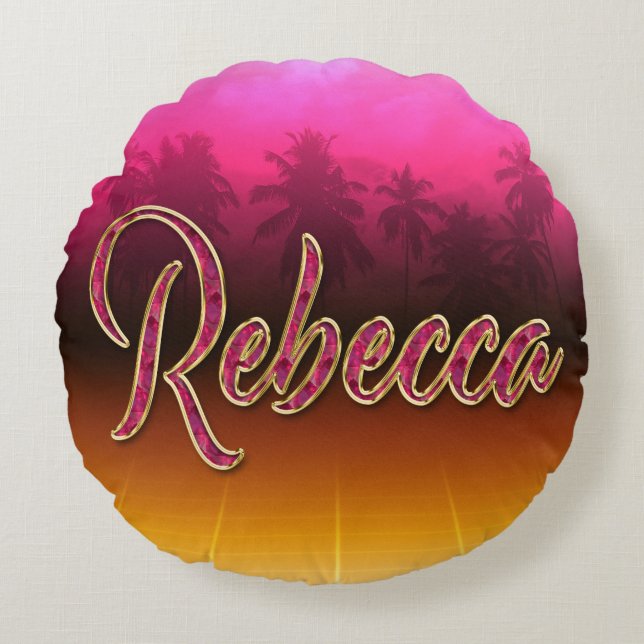 Rebecca Vorname Name golden pink Kissen Rond Kussen (Voorkant)