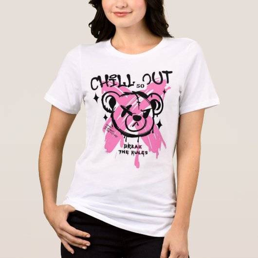 Rebel Bear Graffiti Tee – Chill Out & Break Rules Tri-Blend Shirt (Voorkant)