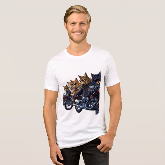 Rebel Cat Biker Gang Tri-Blend Shirt (Voorkant volledig)