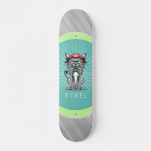 Rebel Cat Design Grey, Blauwgroen en kalkgroen ska Persoonlijk Skateboard