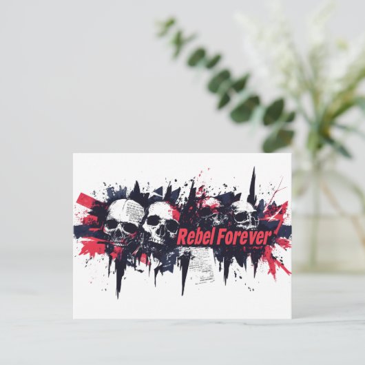 "Rebel Forever" - Edgy Skull Grafisch Ontwerp Briefkaart (Staand voorkant)
