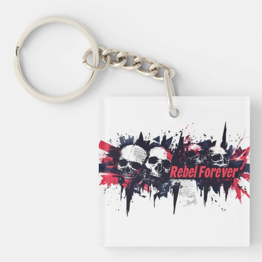 "Rebel Forever" - Edgy Skull Grafisch Ontwerp Sleutelhanger (voorkant)