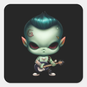 Rebel Green Alien Rockstar Vierkante Sticker