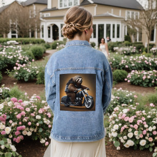Rebel Luiaard: Een met leer beklede luiaard die op Denim Jacket