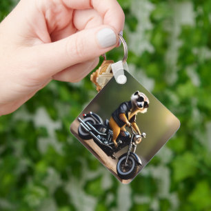 Rebel Meerkat: leer, zonnebril en motorfiets Sleutelhanger