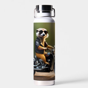 Rebel Meerkat: leer, zonnebril en motorfiets Waterfles