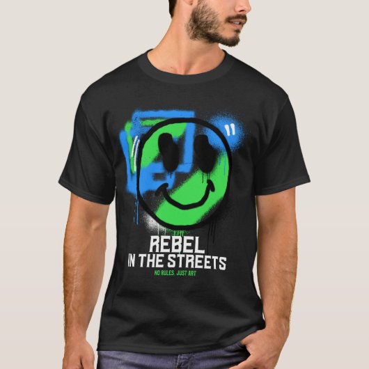 Rebel op straat Graffiti Smiley Stads Kunst T-shirt (Voorkant)