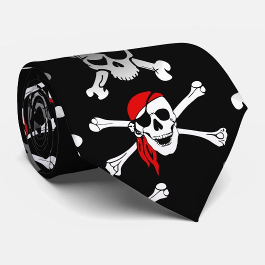 Rebel Pirate Witte schedels en Botten Patroon Serv Stropdas (Opgerold)