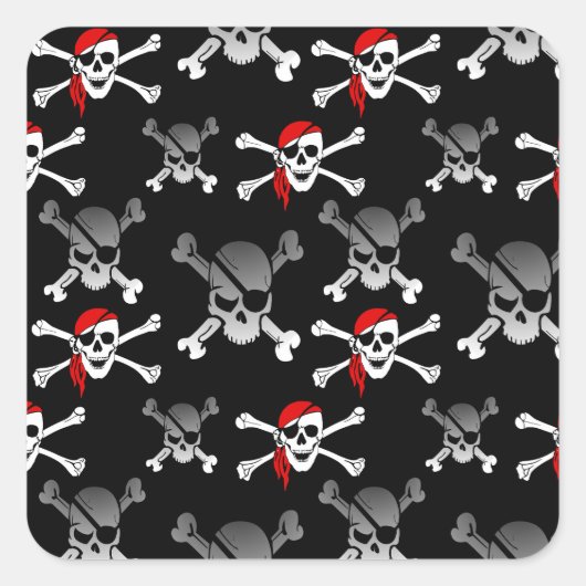 Rebel Pirate Witte schedels en Botten Patroon Vierkante Sticker (Voorkant)