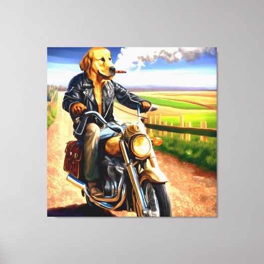 Rebel Rider: Golden Retriever op de Open Road Canvas Afdruk (Voorkant)