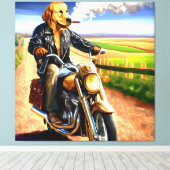 Rebel Rider: Golden Retriever op de Open Road Canvas Afdruk (Insitu (Houten vloer))