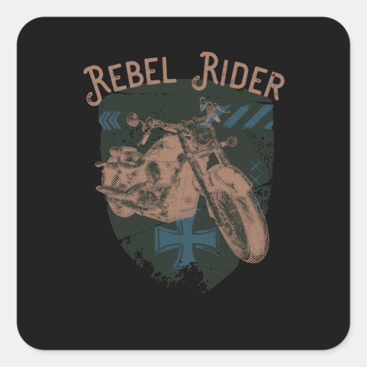 Rebel Rider Motorcycle Vintage Biker Vierkante Sticker (Voorkant)