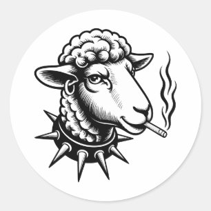 Rebel Schaap – Punk Tattoo Stijl Grafisch Ronde Sticker