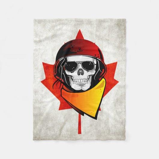 Rebel Skull Distress Canadian Flag Fleece Deken (Voorkant)