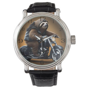 Rebel Sloth: Een met leer beklede luiaard die op e Horloge