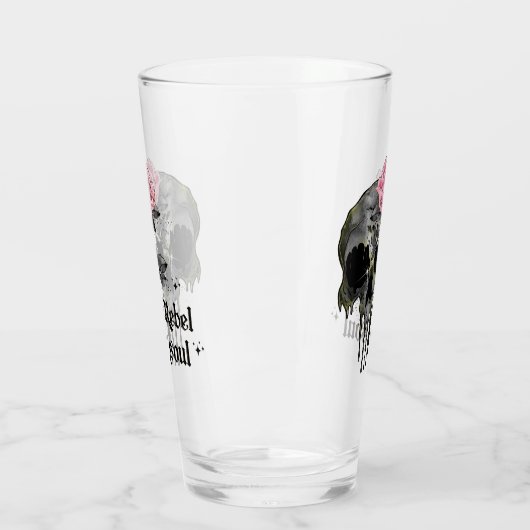 Rebel Soul - Gotische schedel met roze roos Glas (Links)