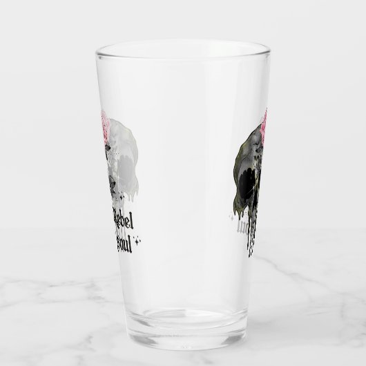 Rebel Soul - Gotische schedel met roze roos Glas (Rechts)