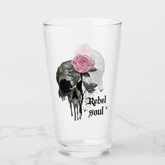 Rebel Soul - Gotische schedel met roze roos Glas (Voorkant)