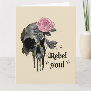 Rebel Soul - Gotische Schedel met Roze Roos Kaart
