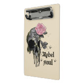 Rebel Soul - Gotische schedel met roze roos Mini Klembord (Angled2)