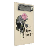Rebel Soul - Gotische schedel met roze roos Mini Klembord (Schuin)